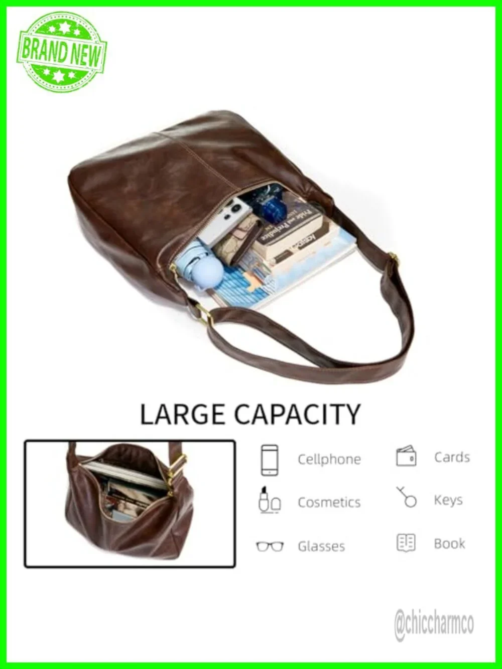 Slouchy Hobo Shoulder Bag Foldable Crossbody PU Leather Purse